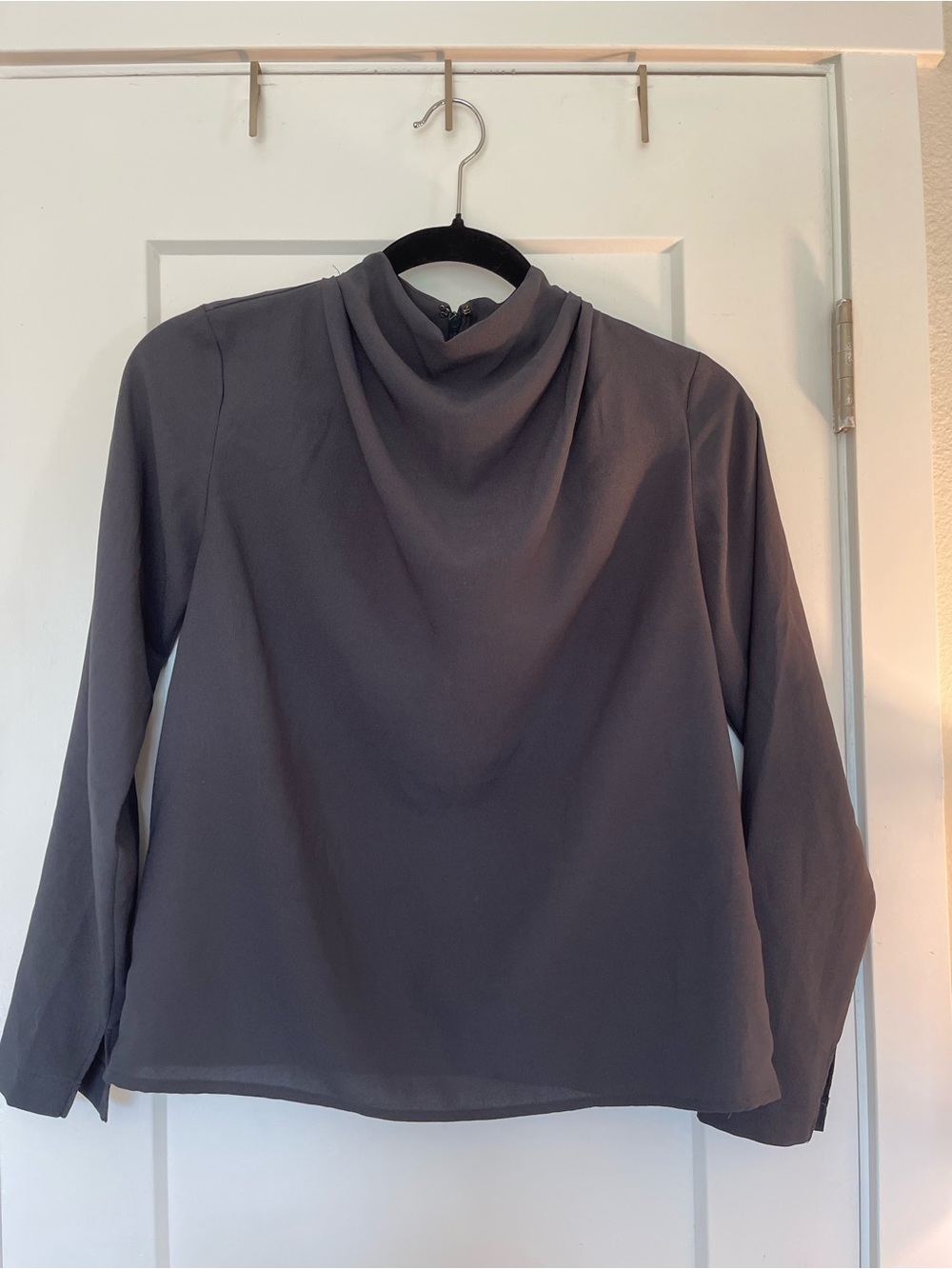 Ann Taylor Draped Mock Neck Long-Sleeve Top in Black